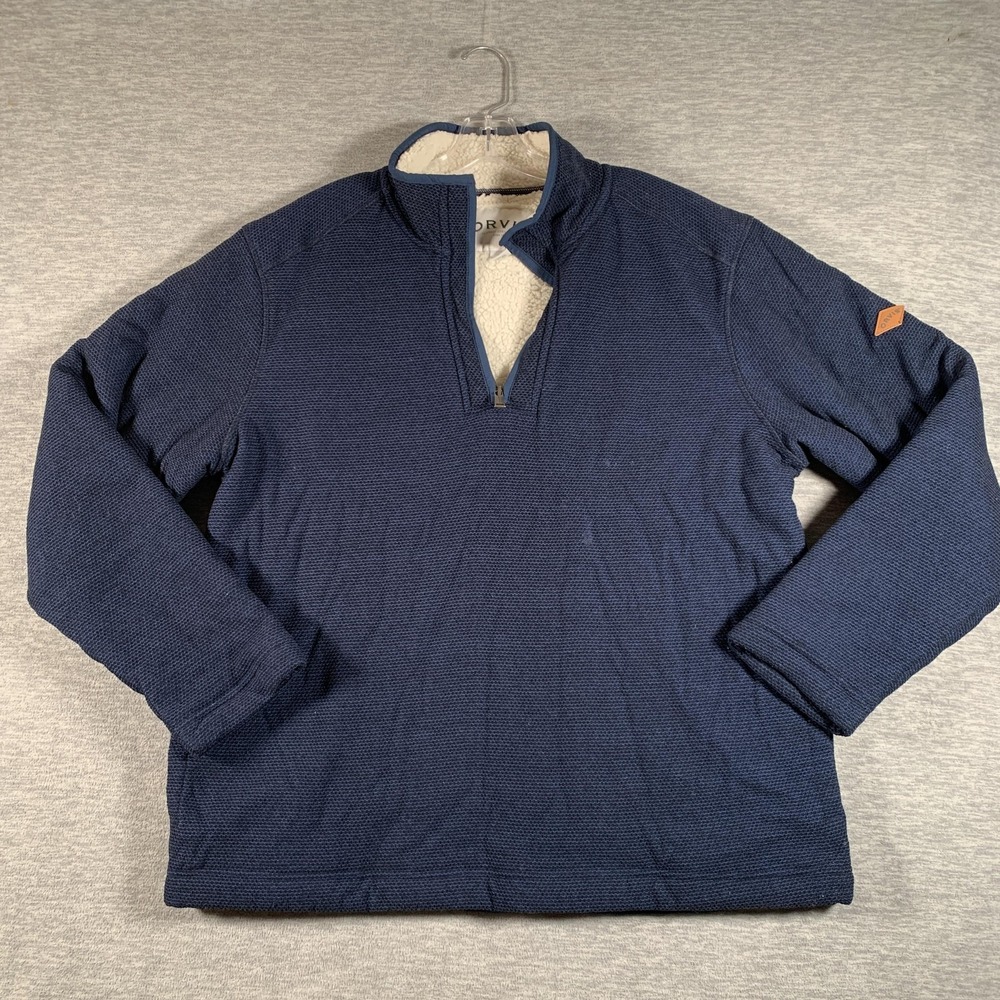 Orvis‎ Sweater Mens Large Blue Waffle Fleece Quarter Zip Sherpa Lined Pullover